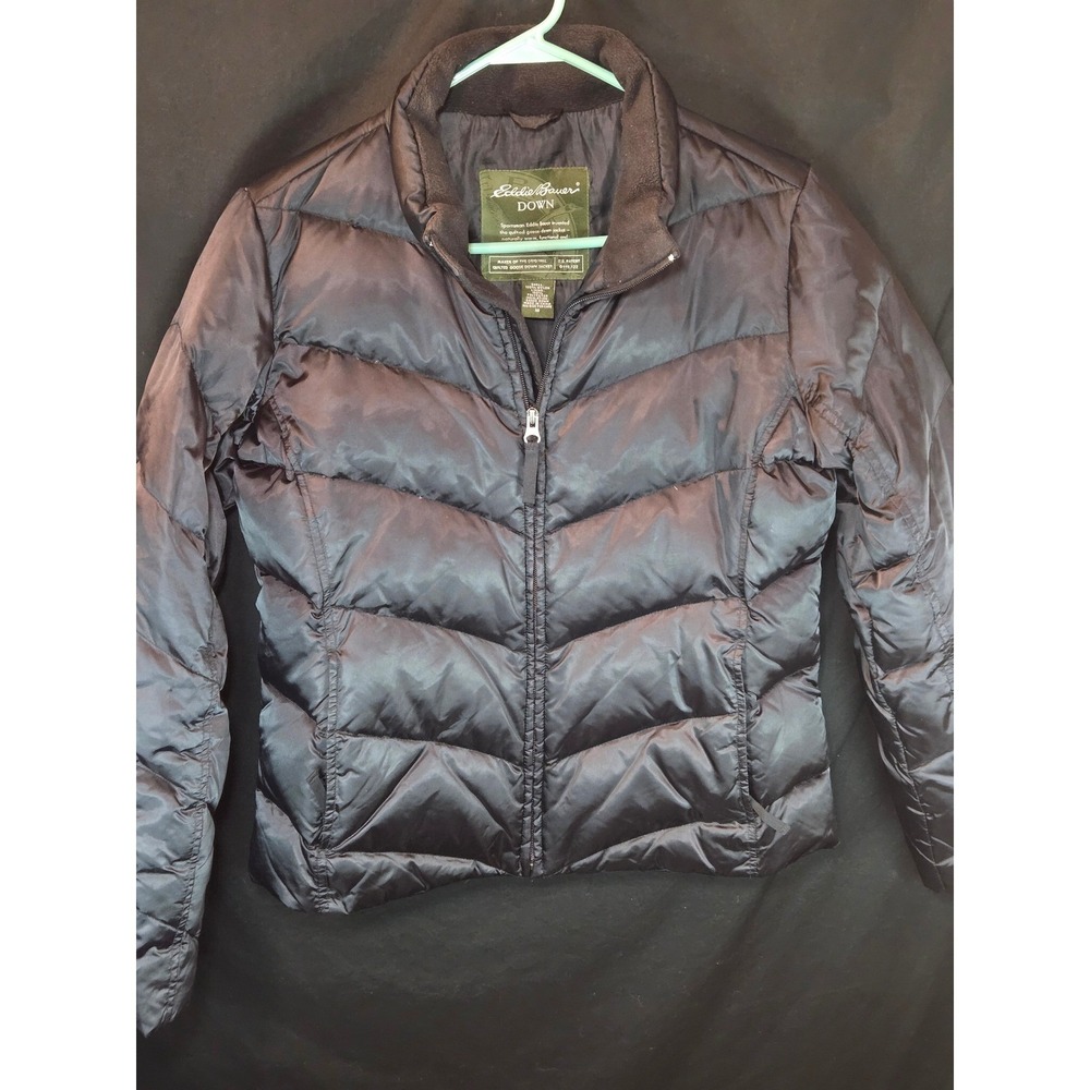 Eddie Bauer Mens Goose Down Puffer Jacket Black Quilted‎ Zip Warm Winter Size M